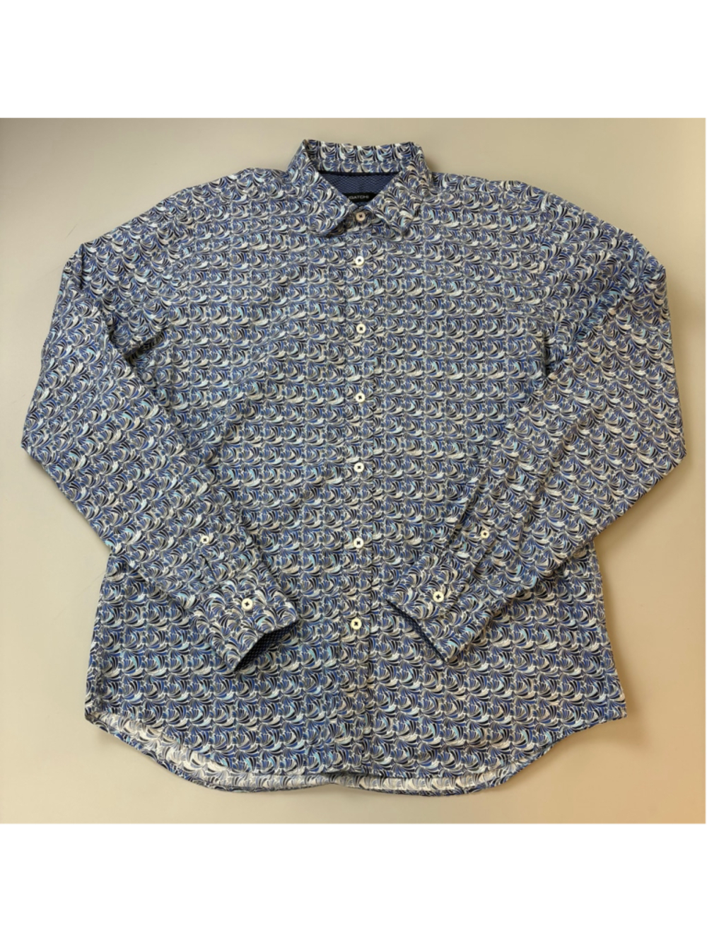 Bugatchi Shirt Large Blue Microprint Shaped Fit Cotton Business Casual Preppy